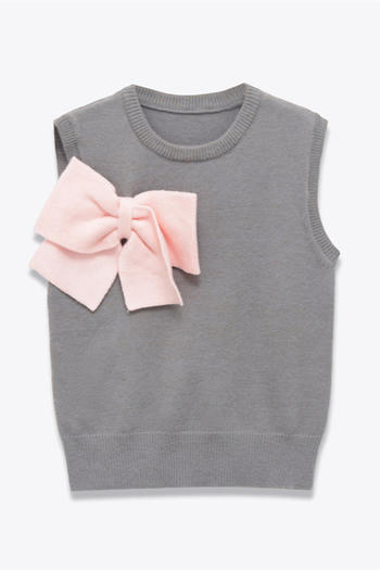 casual slight stretch ribbed knit bow decor sleeveless sweaters