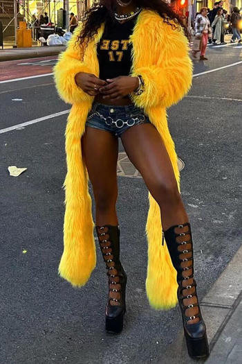 stylish plus size non-stretch solid color thick long faux fur