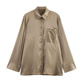 casual non-stretch lapel pocket loose blouses