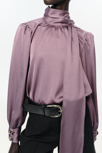 casual non-stretch lace-up solid color blouses