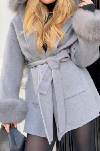 casual non-stretch tweed hooded with belt jacket(size run small)