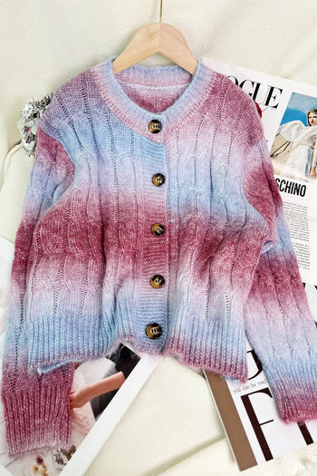 casual slight stretch 4 colors gradient knitted cardigan