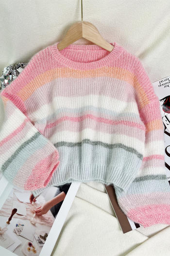 casual slight stretch new multicolor stripes knitted sweater