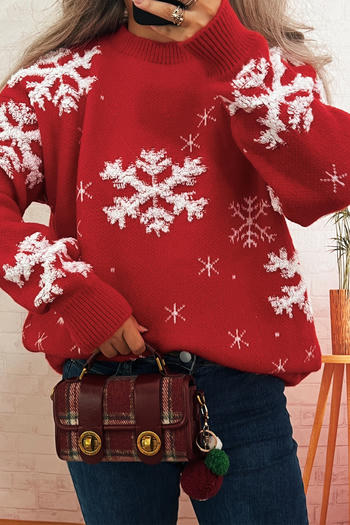 christmas new slight stretch knitted jacquard snowflake sweater