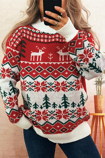 christmas new slight stretch jacquard snowflake elk knitted sweater