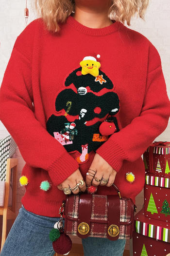 christmas new slight stretch christmas tree colored balls decor knitted sweater