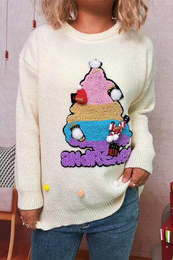 new slight stretch jacquard christmas tree colored balls decor knitted sweater
