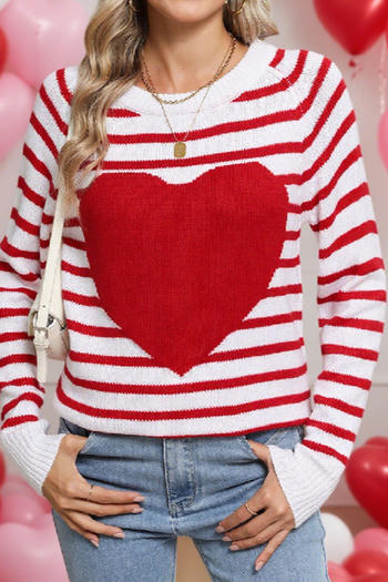 valentine's day stylish slight stretch stripe heart knitted all-match sweater