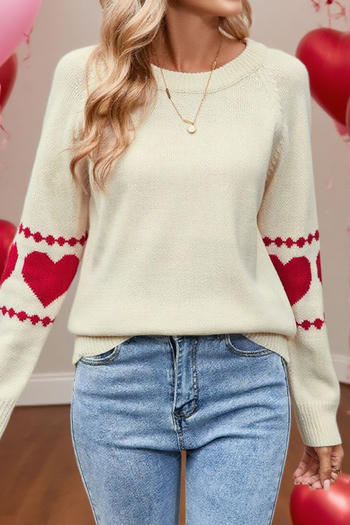 valentine's day stylish stretch color-block heart knitted all-match sweater