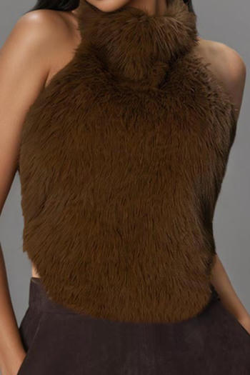 stylish slight stretch furry halter-neck vest