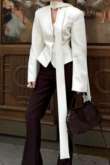 casual non-stretch v-neck solid color with scarf jacket