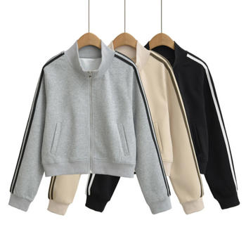 Casual slight stretch stand collar zip-up jacket(size run small)