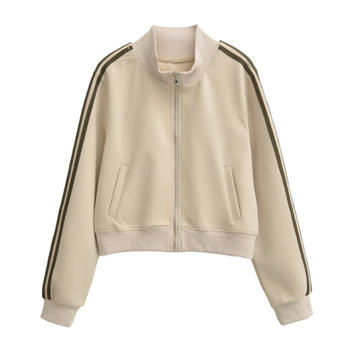 Casual slight stretch stand collar zip-up jacket(size run small)