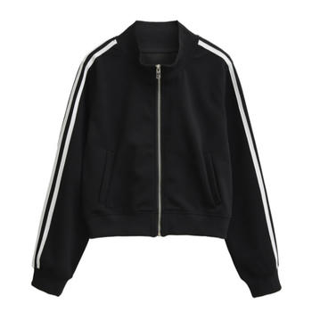 Casual slight stretch stand collar zip-up jacket(size run small)