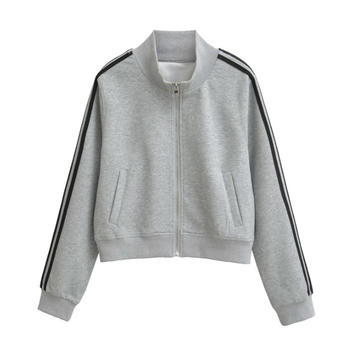 Casual slight stretch stand collar zip-up jacket(size run small)