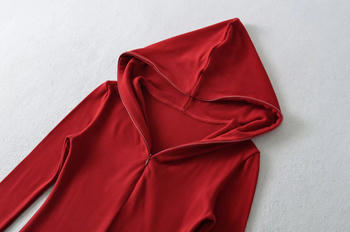 Casual slight stretch solid color zip-up hooded jacket(size run small)