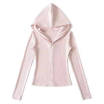 Casual slight stretch solid color zip-up hooded jacket(size run small)