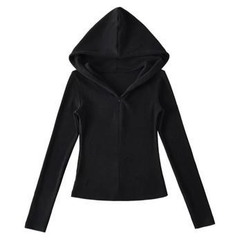 Casual slight stretch solid color zip-up hooded jacket(size run small)