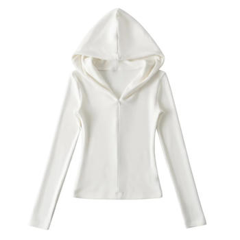 Casual slight stretch solid color zip-up hooded jacket(size run small)