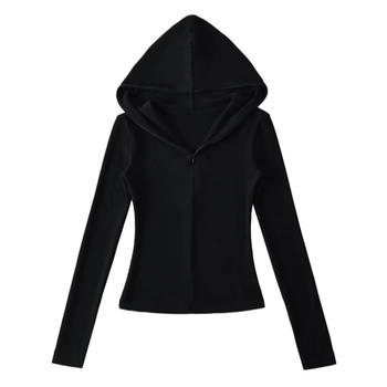 Casual slight stretch solid color zip-up hooded jacket(size run small)