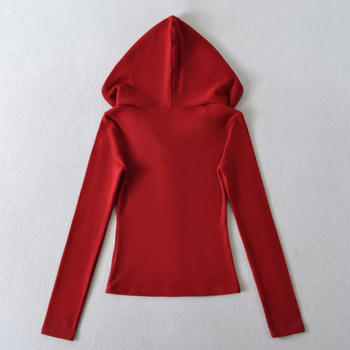 Casual slight stretch solid color zip-up hooded jacket(size run small)