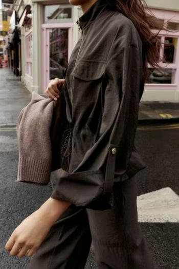 Casual non-stretch 3 colors crew neck zip-up drawstring jacket(size run small)