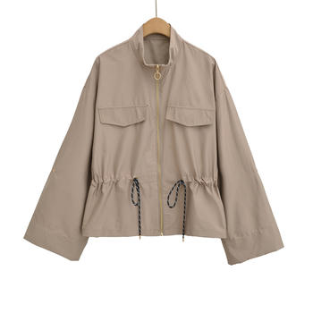 Casual non-stretch 3 colors crew neck zip-up drawstring jacket(size run small)