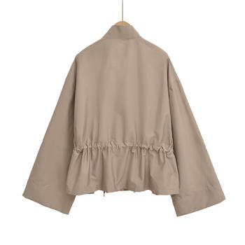 Casual non-stretch 3 colors crew neck zip-up drawstring jacket(size run small)