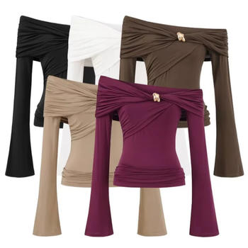 casual slight stretch off shoulder 5 colors top(size run small)