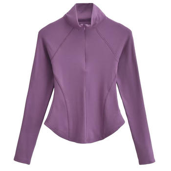 casual slight stretch solid color 9 colors zip-up top(size run small)