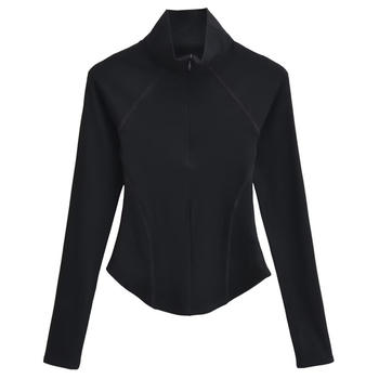 Casual slight stretch solid color 9 colors zip-up top(size run small)