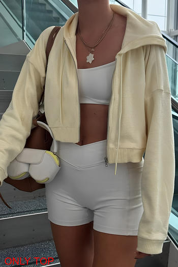 casual slight stretch solid color zip-up hooded all-match sweatshirt