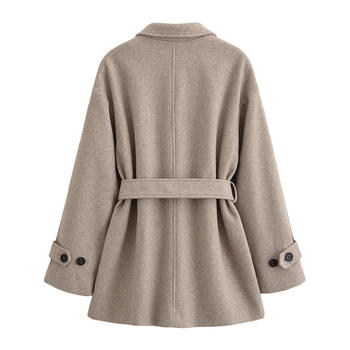 Casual non-stretch tweed lapel solid color with belt jacket