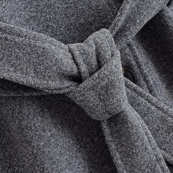 Casual non-stretch tweed lapel solid color with belt jacket