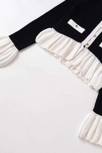 Casual slight stretch contrast color ribbed knit crew neck button sweaters