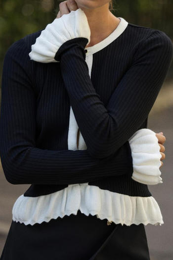 Casual slight stretch contrast color ribbed knit crew neck button sweaters