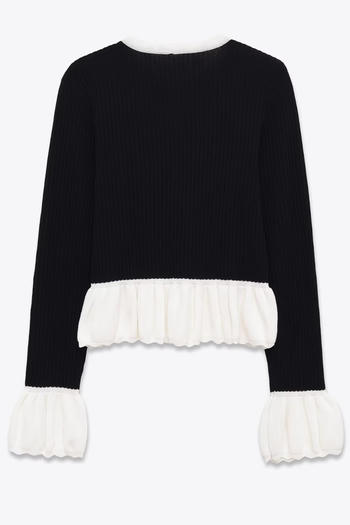 Casual slight stretch contrast color ribbed knit crew neck button sweaters