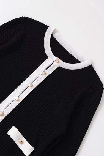 Casual slight stretch contrast color ribbed knit crew neck button sweaters