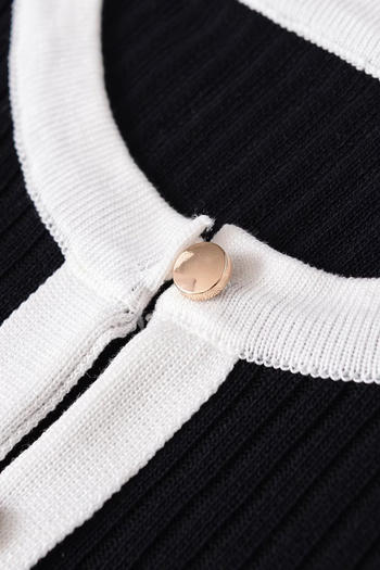 Casual slight stretch contrast color ribbed knit crew neck button sweaters
