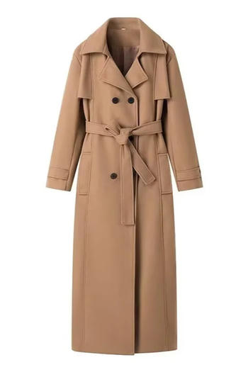 casual non-stretch tweed solid color with belt long lapel jacket