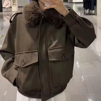 casual non-stretch detachable collar loose jacket