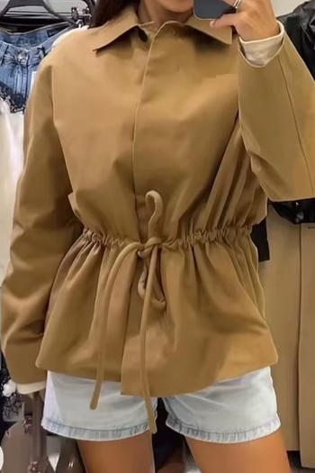 casual non-stretch solid color lapel drawstring jacket
