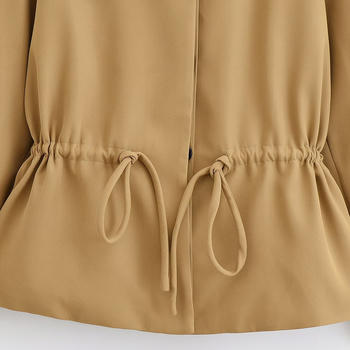 Casual non-stretch solid color lapel drawstring jacket