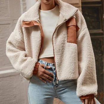 casual plus size non-stretch pu berber fleece splicing jacket