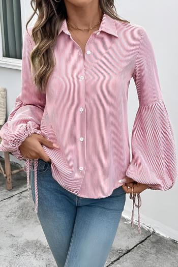 casual non-stretch striped long sleeve drawstring all-match blouse