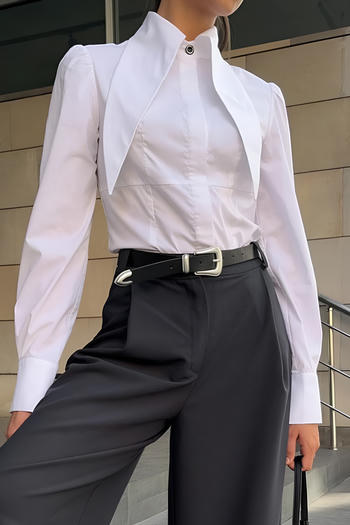 stylish office lady non-stretch pure colour blouse