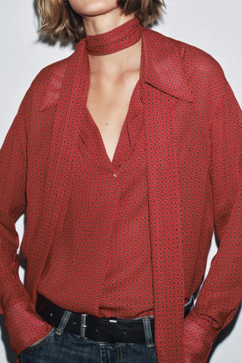 casual non-stretch bow batch printing with scarf blouses