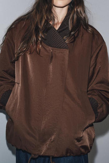 casual non-stretch crew neck zip-up loose jacket