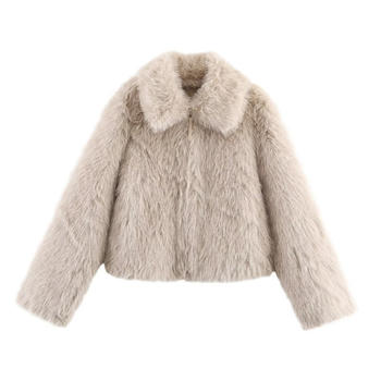 casual non-stretch lapel solid color plush jacket