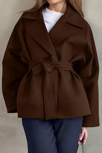 stylish non-stretch tweed pure colour with belt all-match outerwear